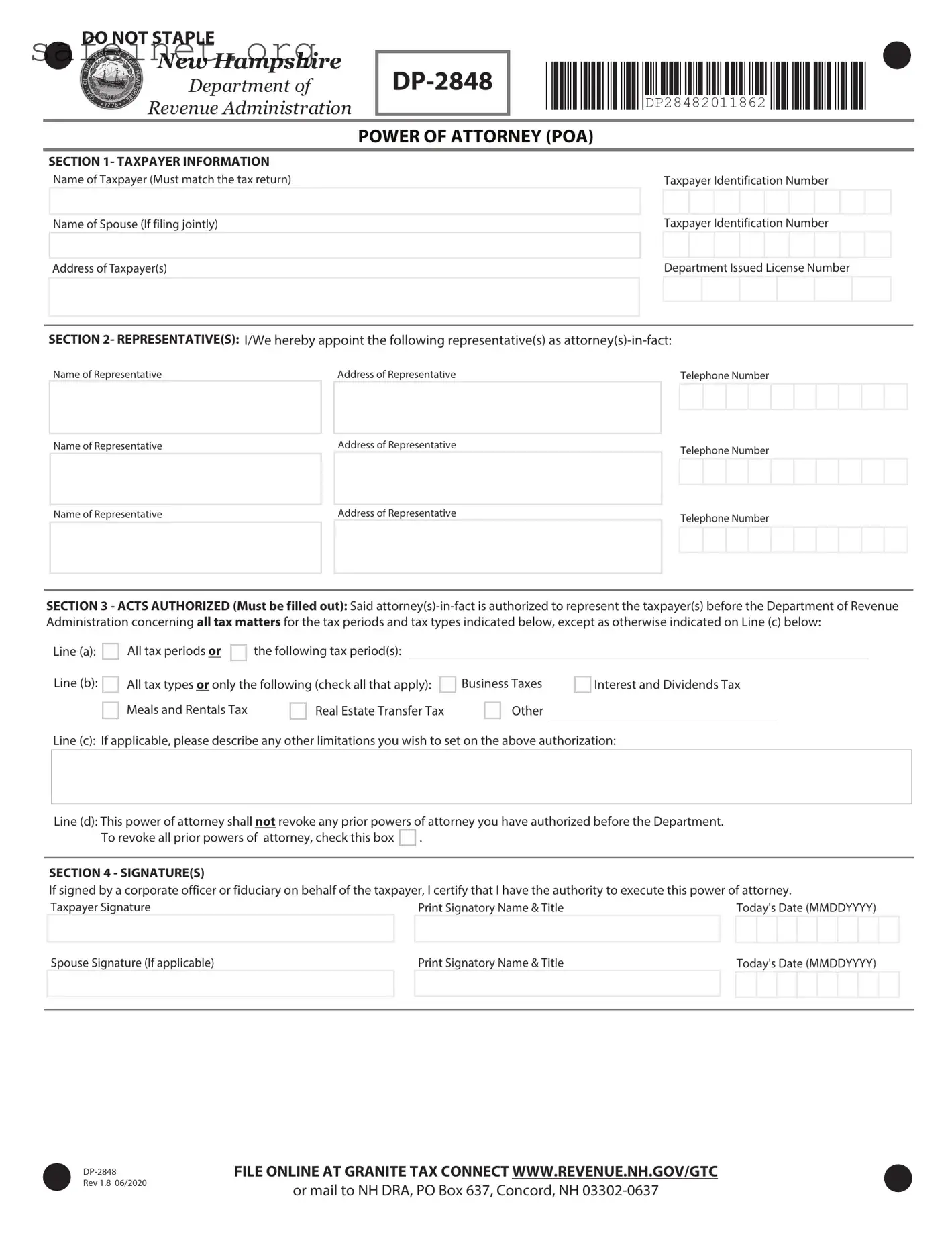 Blank Tax POA form dp-2848 Template