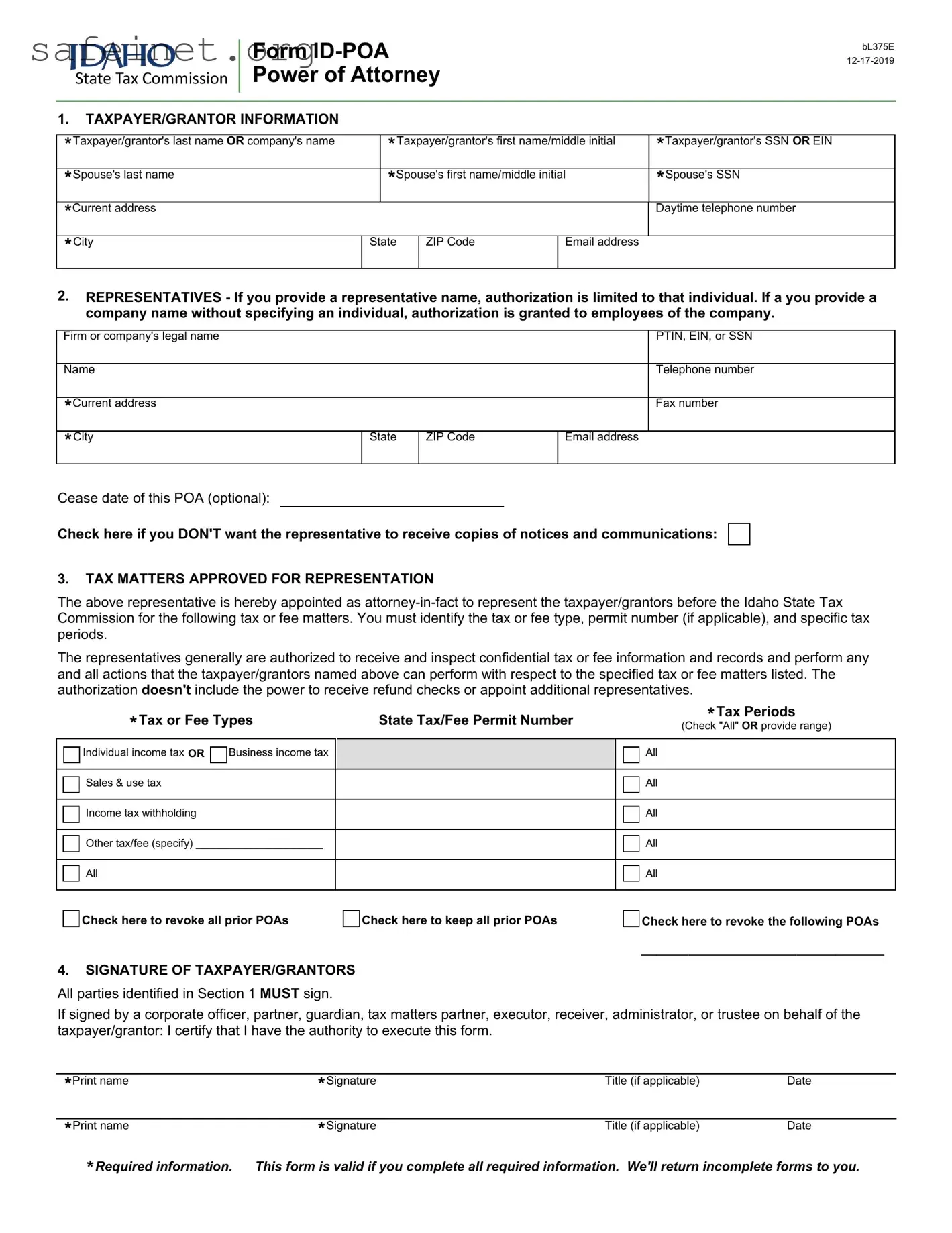 Blank Tax POA form ID-POA Template