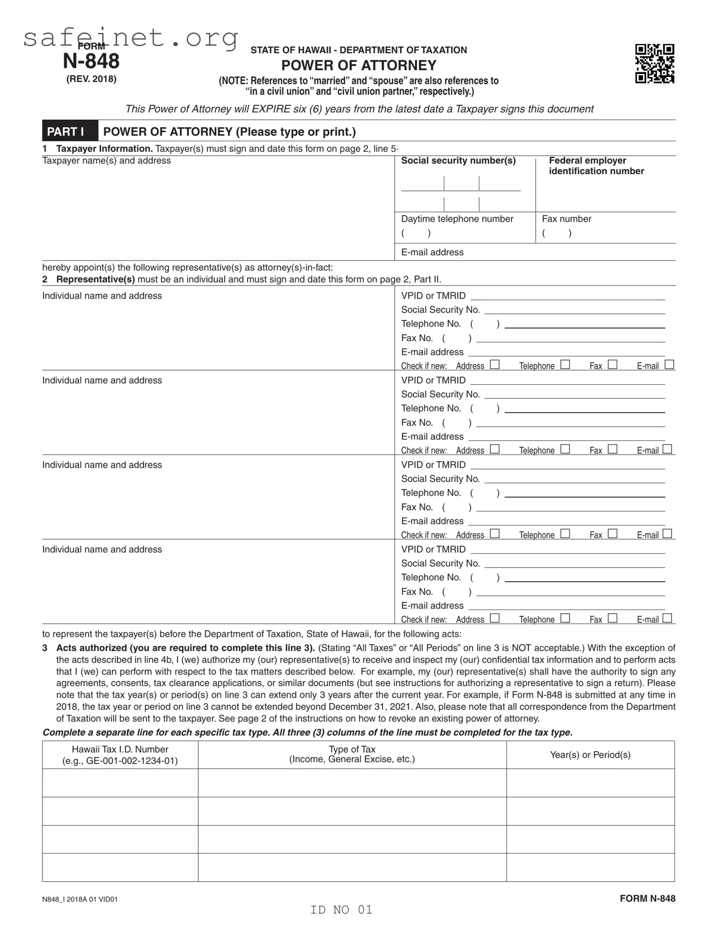 Blank Tax POA form n848 Template