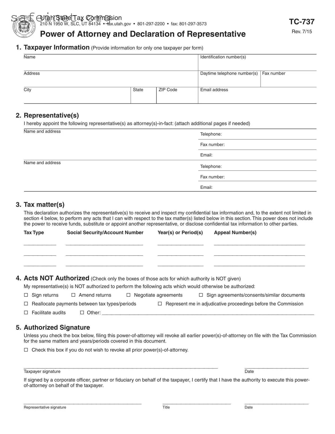 Blank Tax POA form tc-737 Template