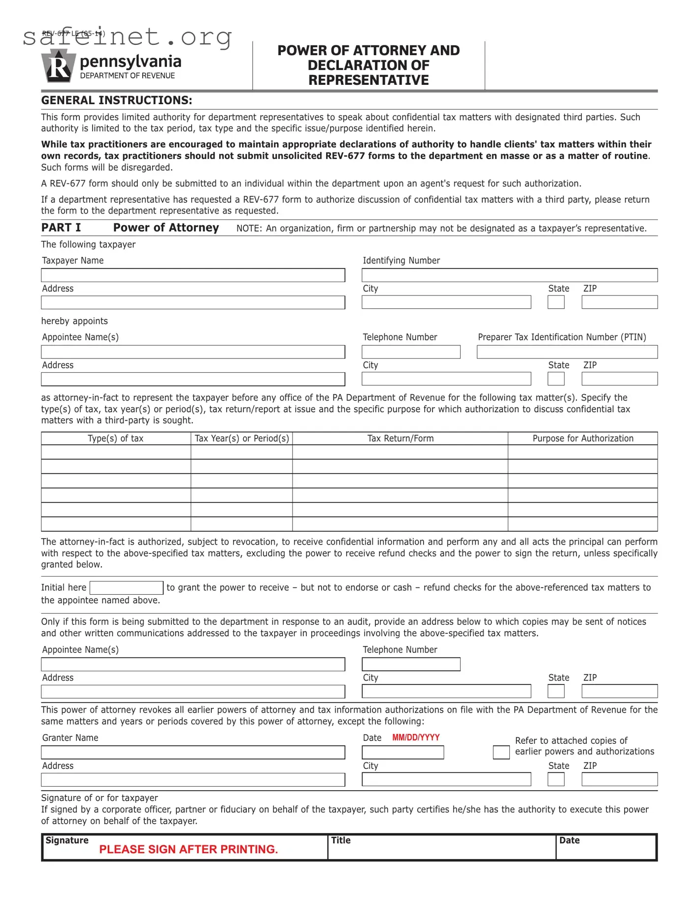 Blank Tax POA form Template