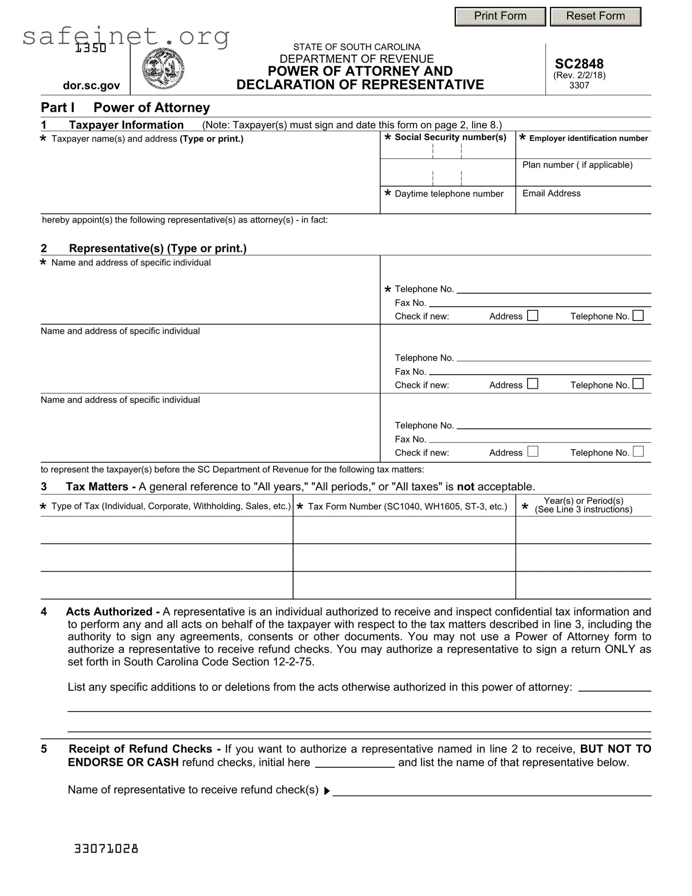 Blank Tax POA sc2848 Template