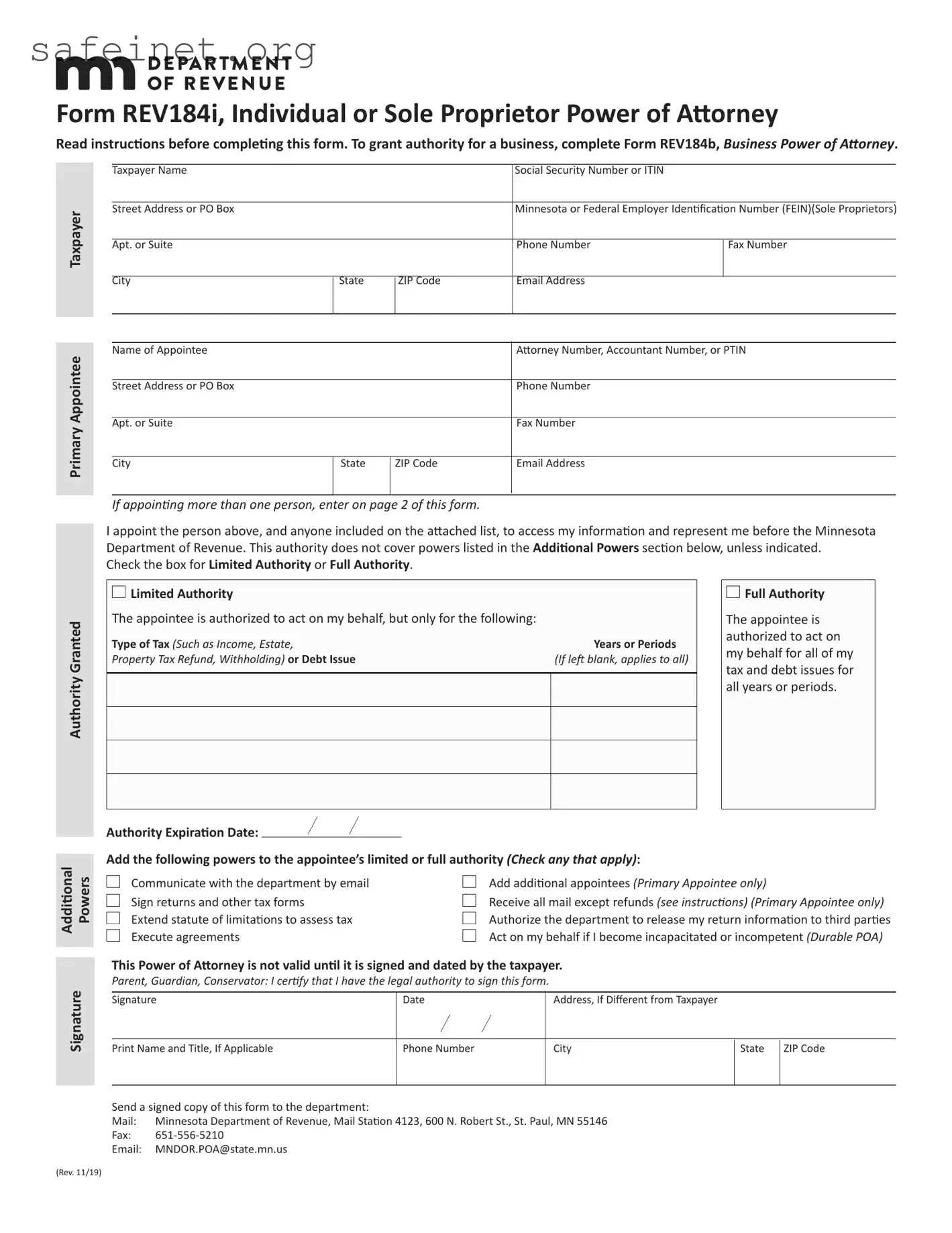 Blank Tax POA Template