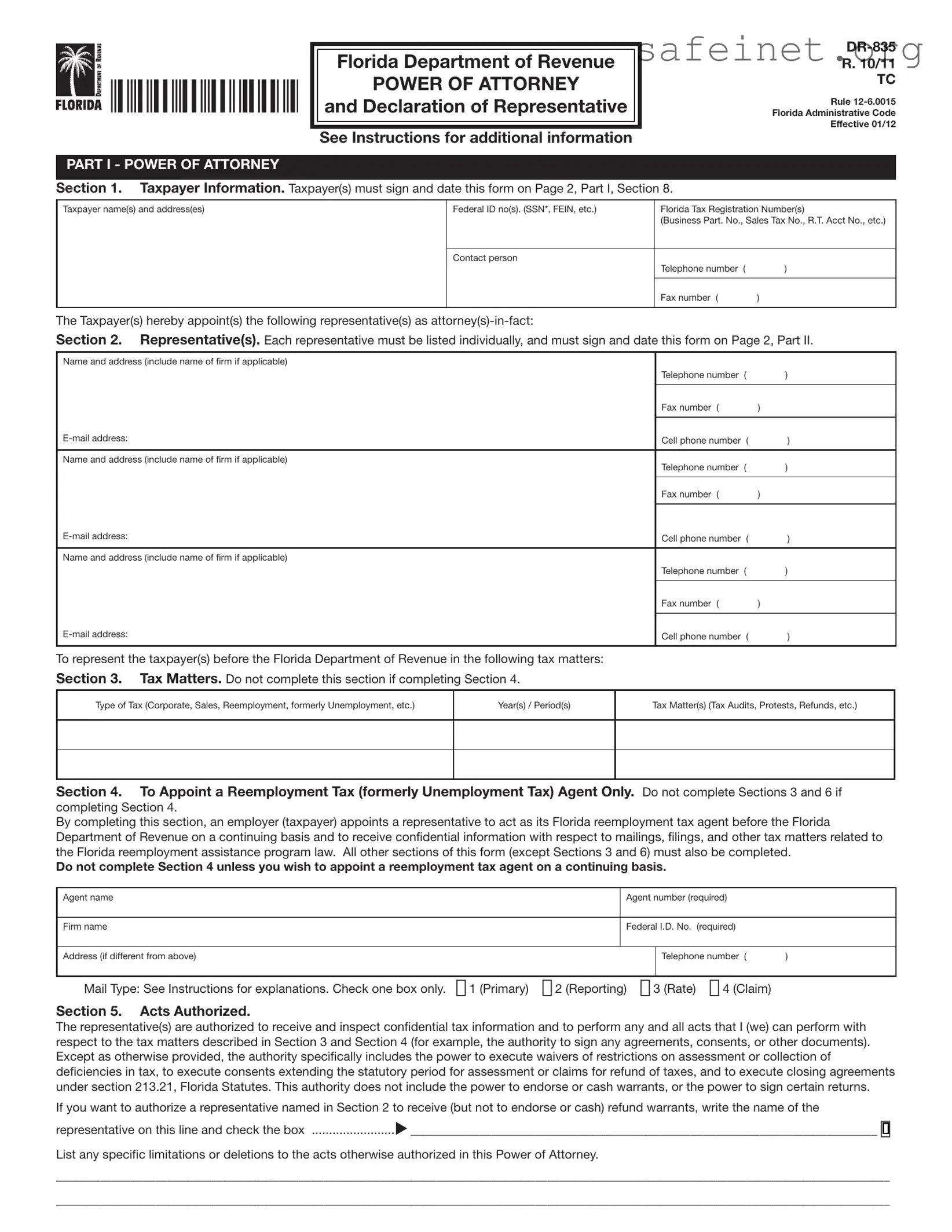 Blank Tax POA dr 835 Template