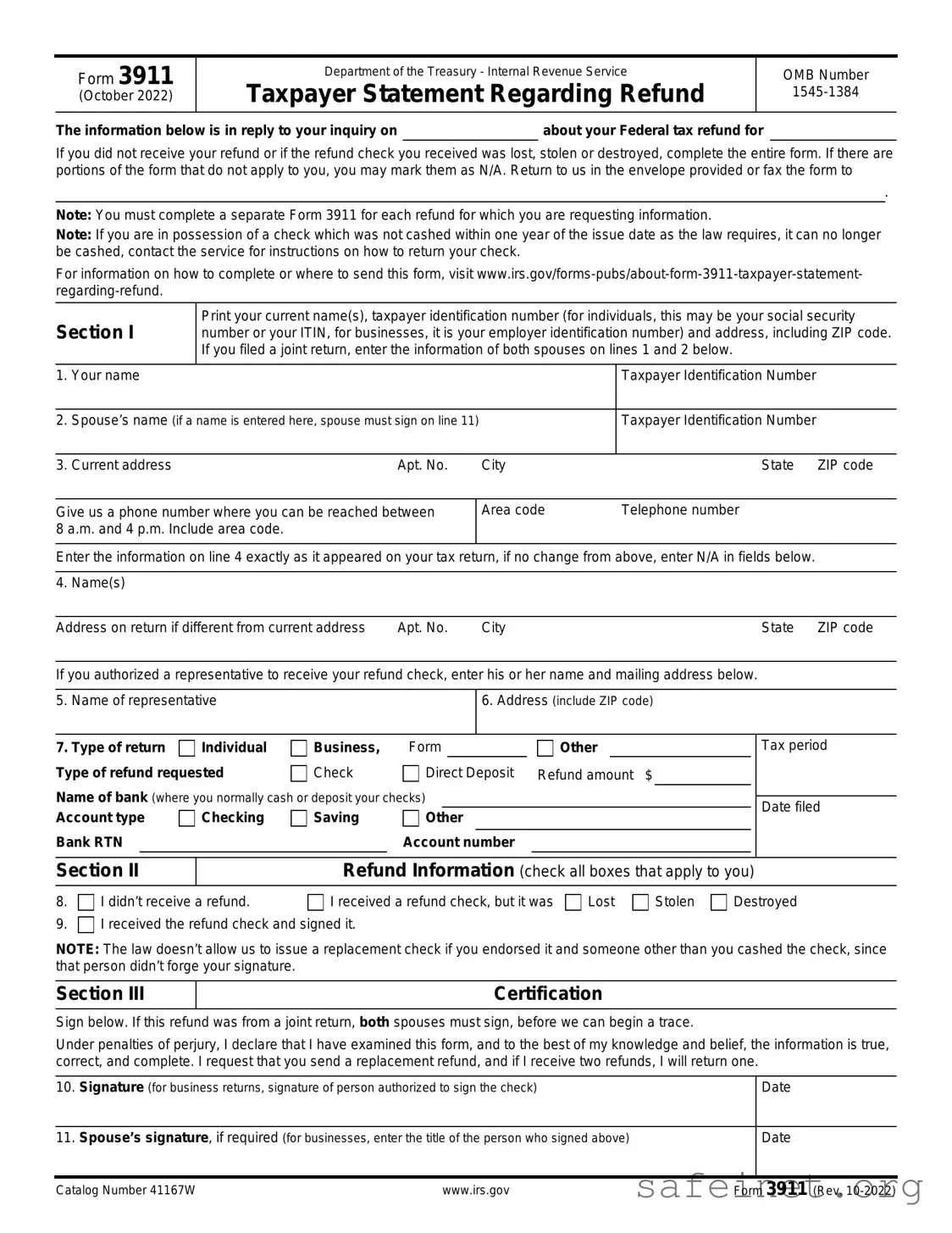 Blank IRS 3911 Template