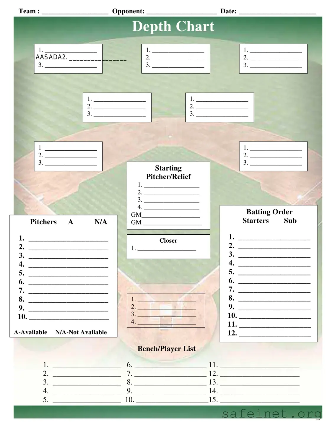 Blank Baseball Field Lineup Template