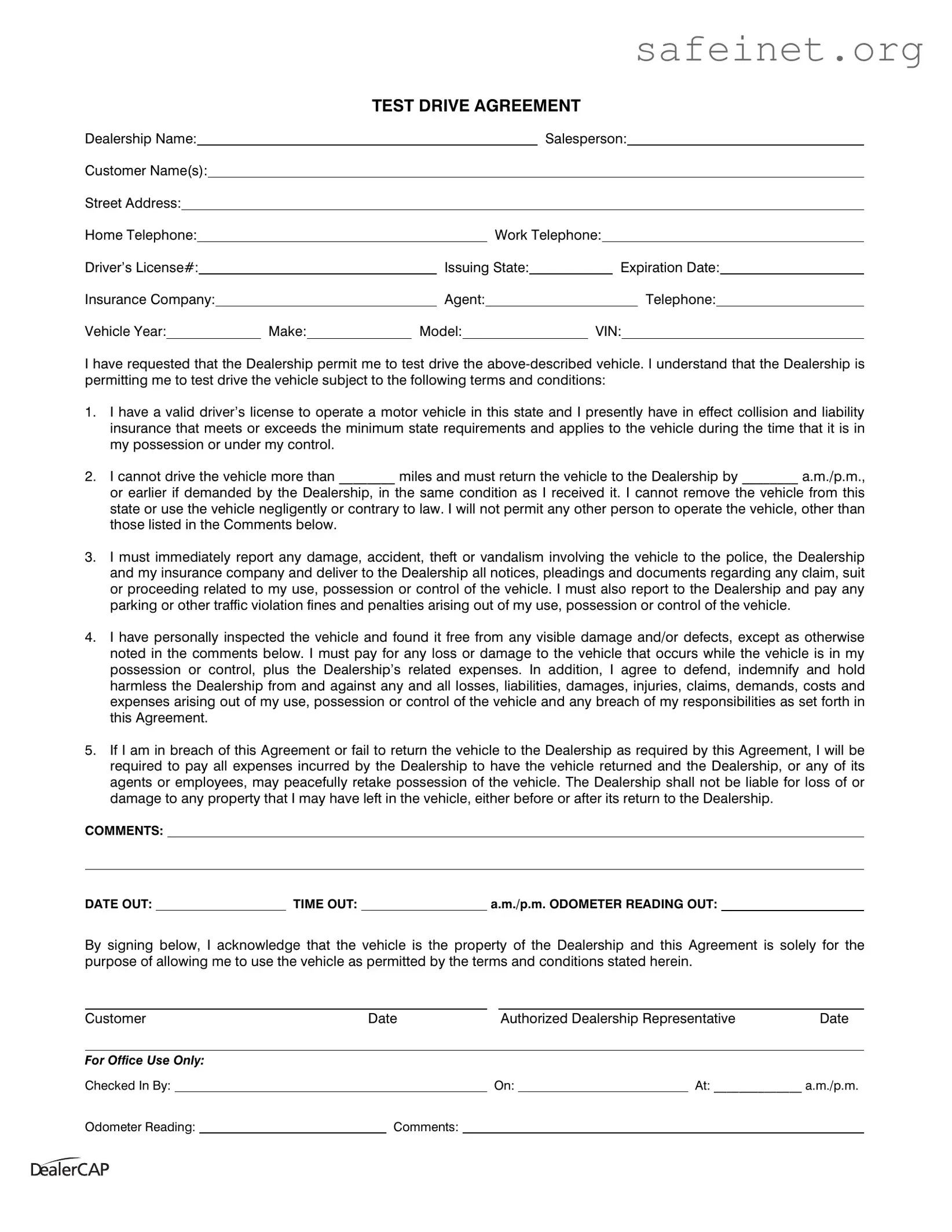 Blank Test Drive Template