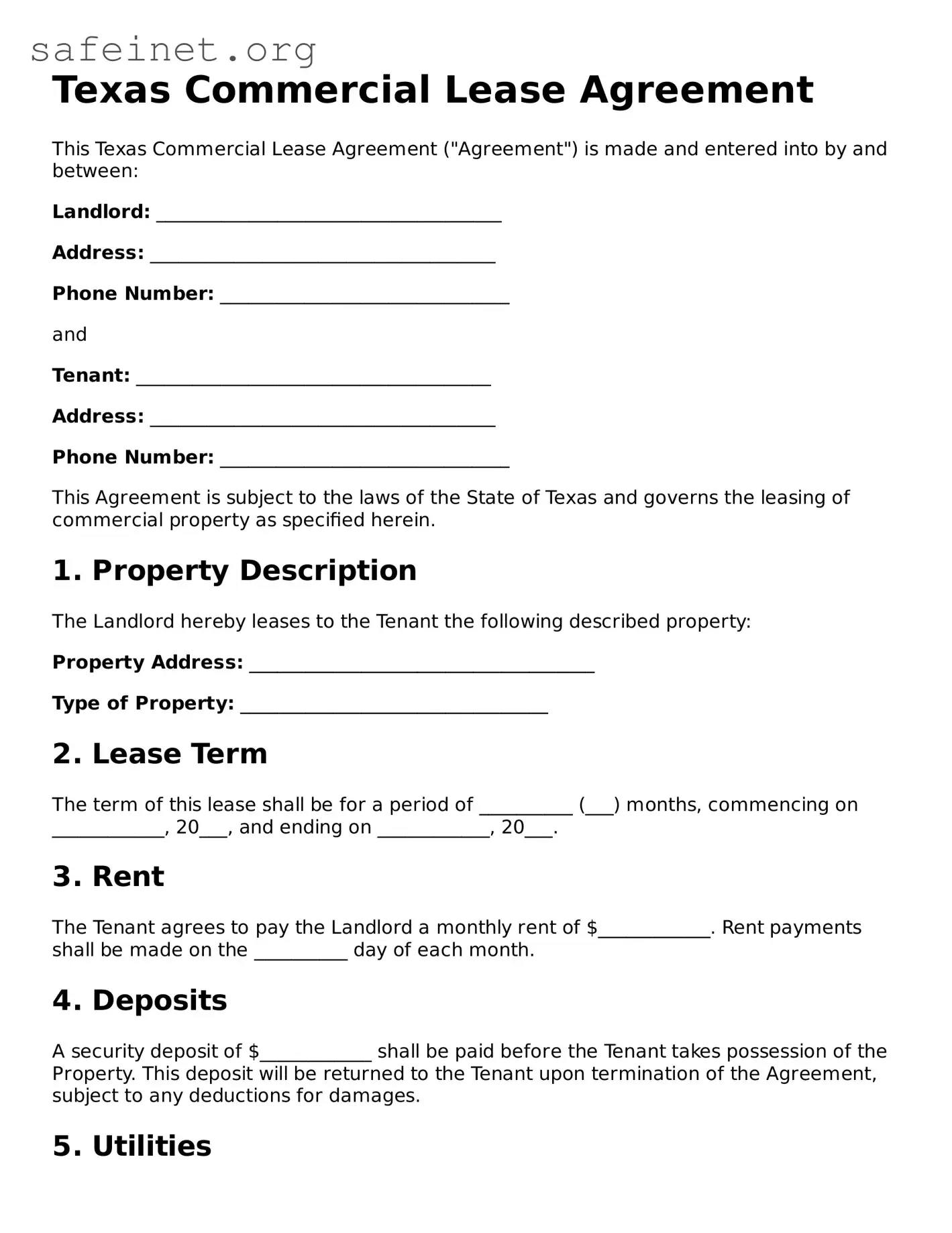 Valid Commercial Lease Agreement Template for the State of Texas