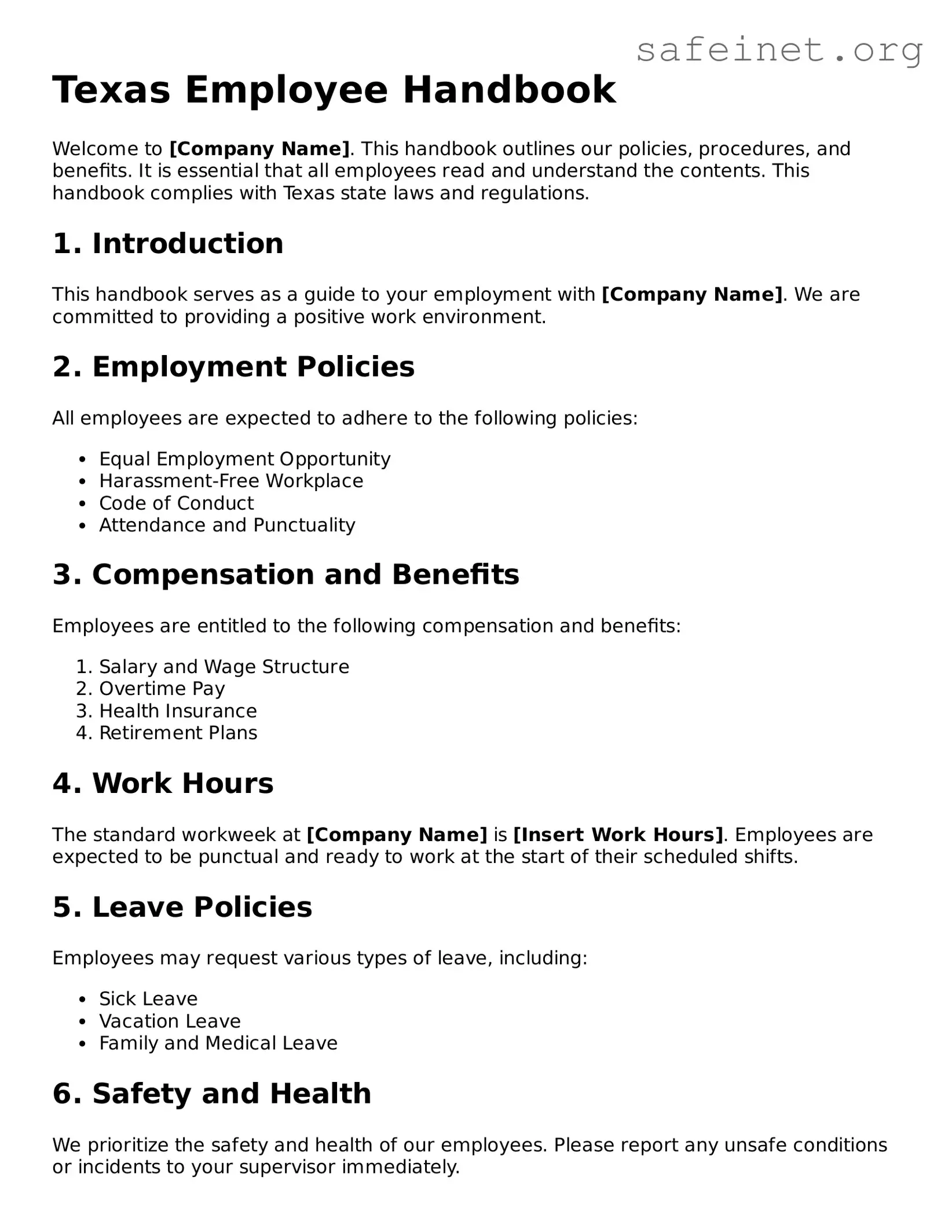 Valid Employee Handbook Template for the State of Texas