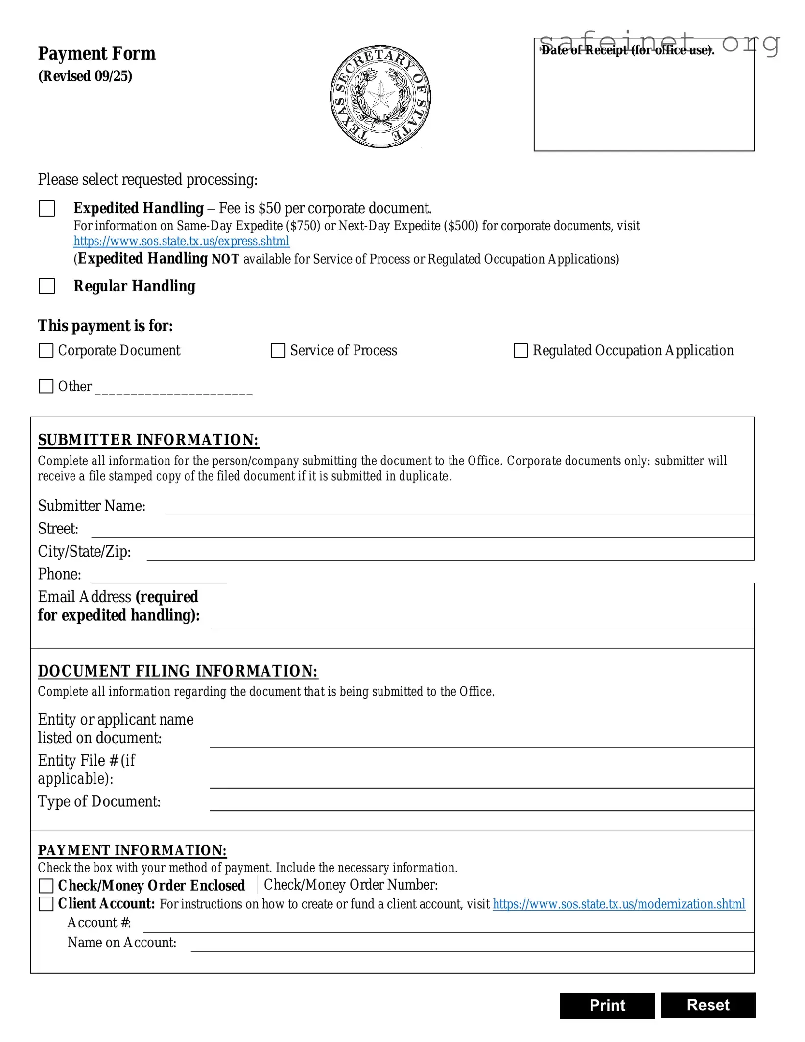 Blank Texas Sos Payment 807 Template