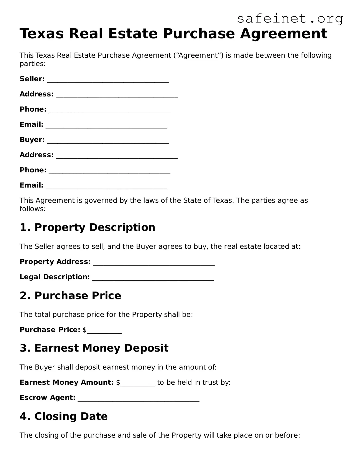 Valid Real Estate Purchase Agreement Template for the State of Texas