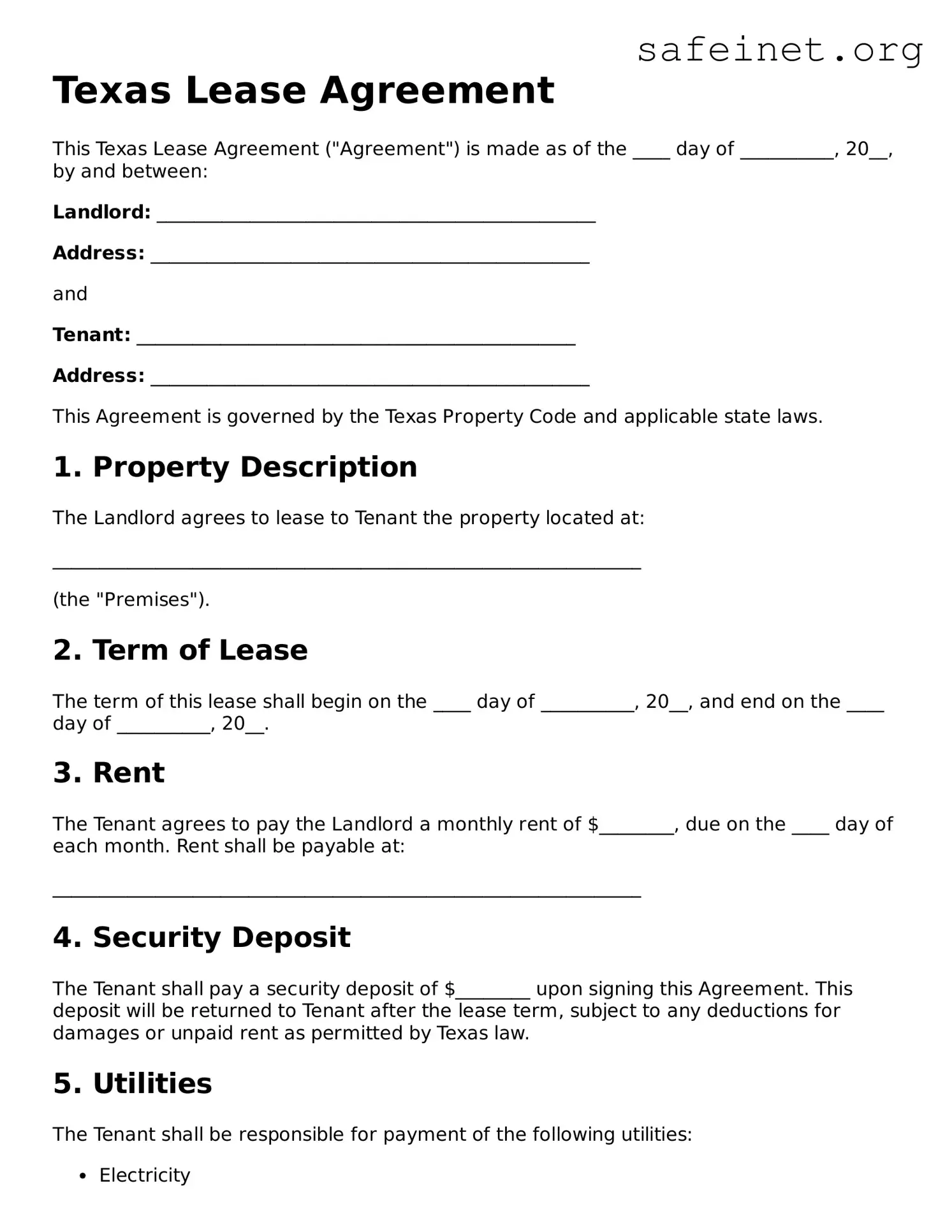 Valid Lease Agreement Template for the State of Texas