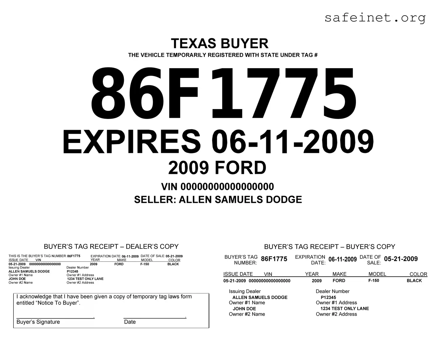Blank Texas Temporary Tag Template