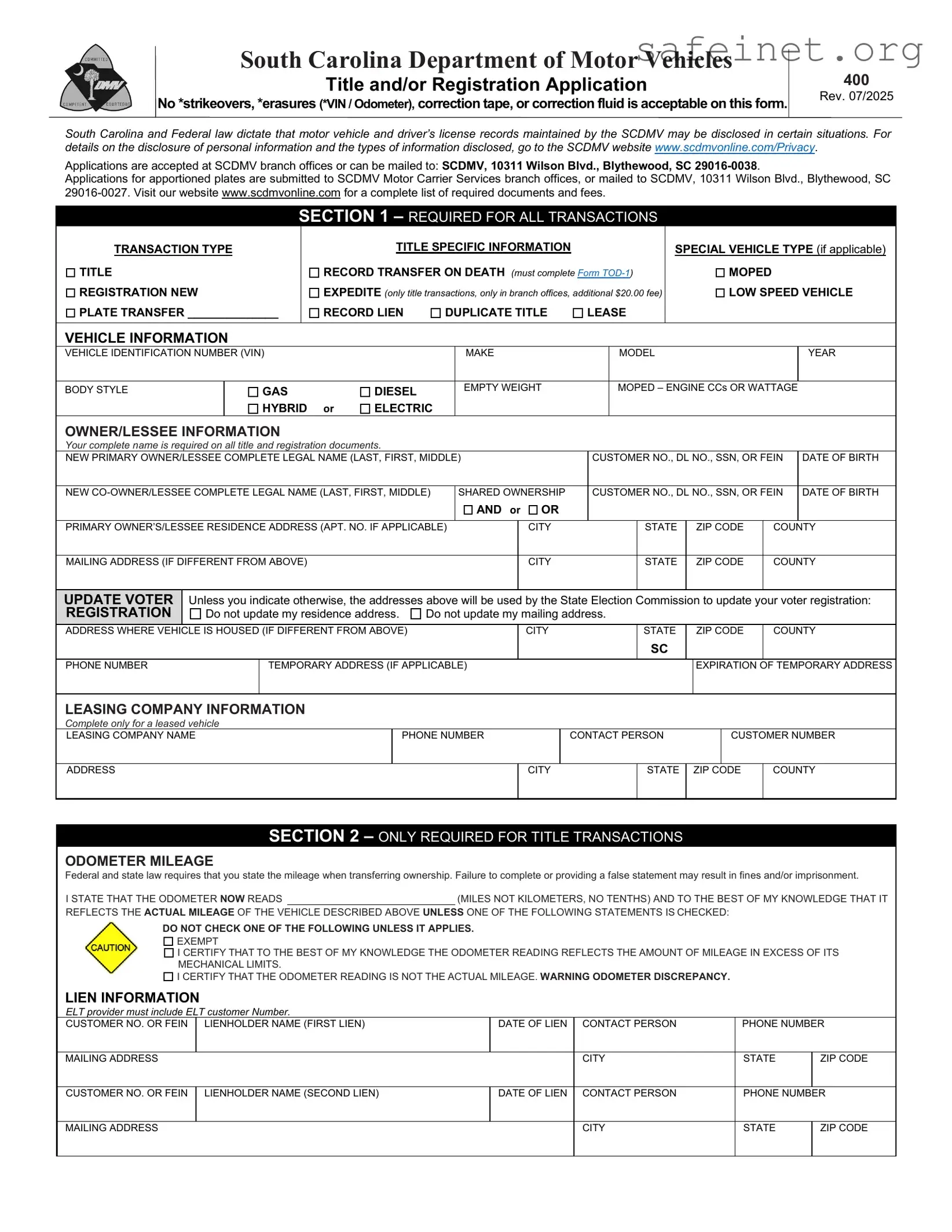 Blank Sc Dmv 400 Template