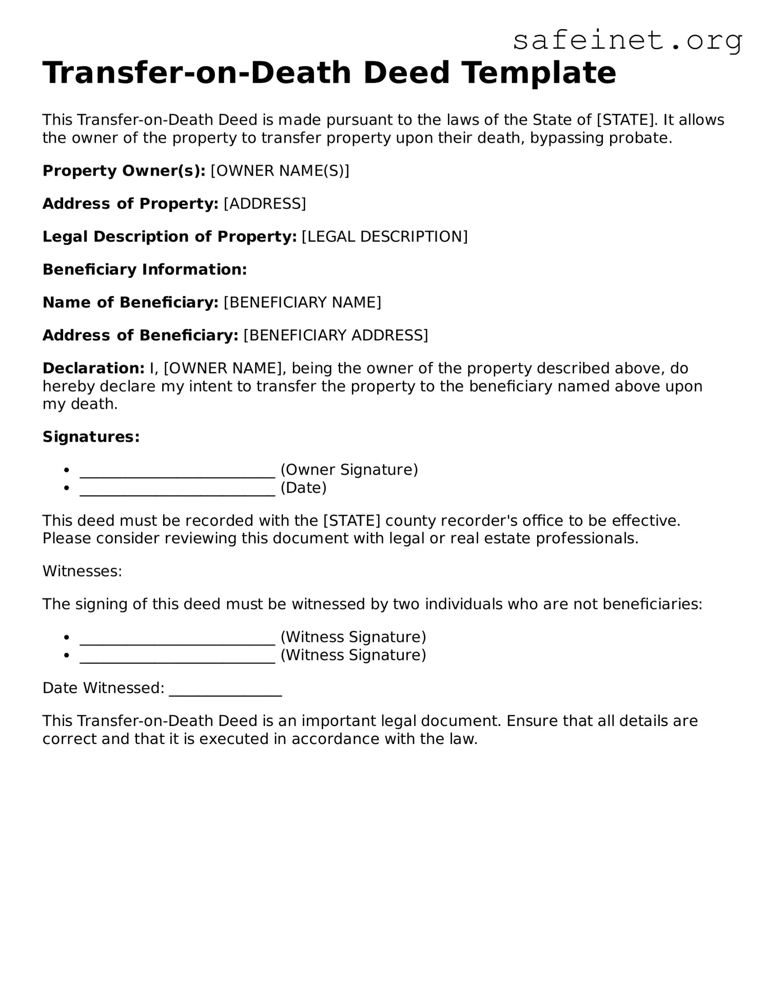 Official Transfer-on-Death Deed Document