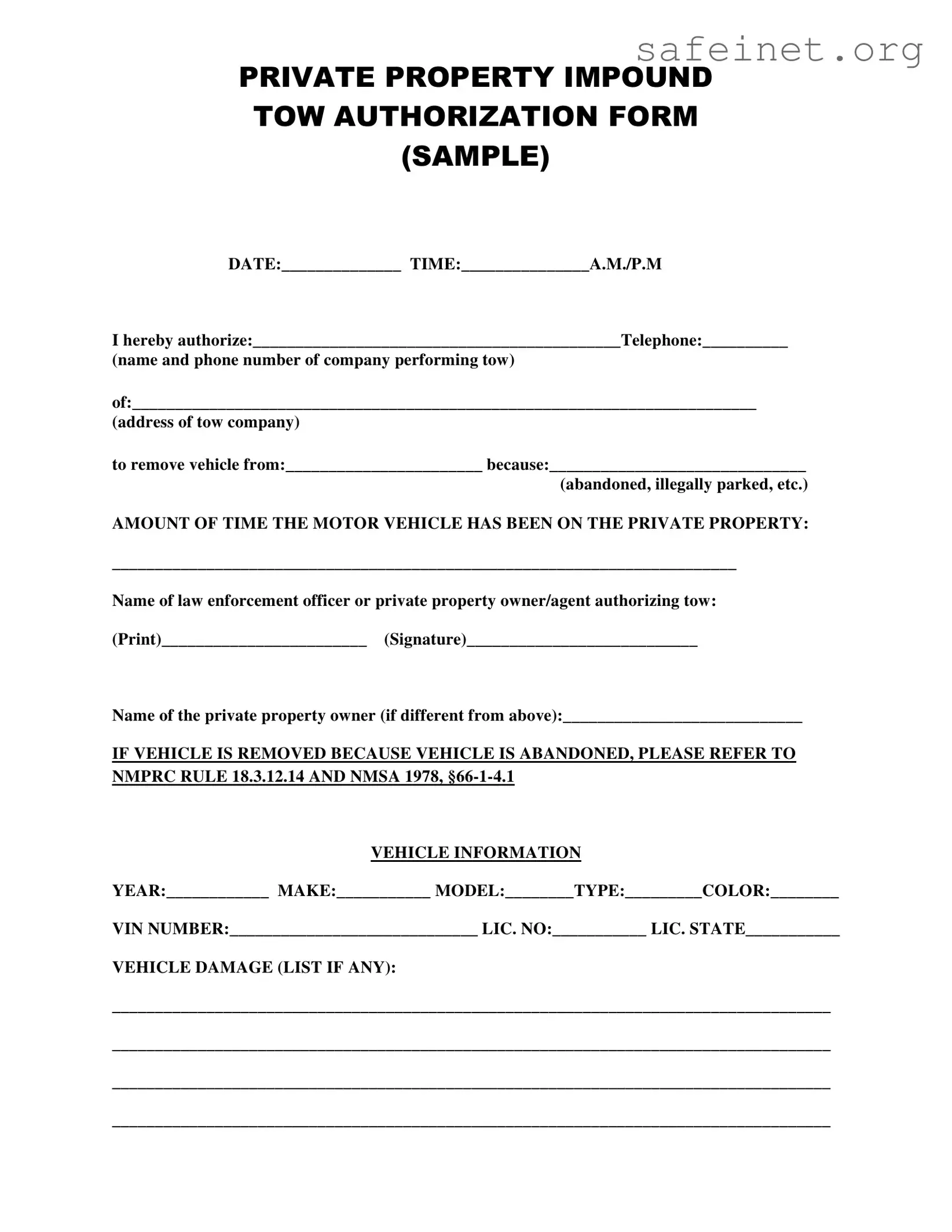 Blank Tow Authorization Template