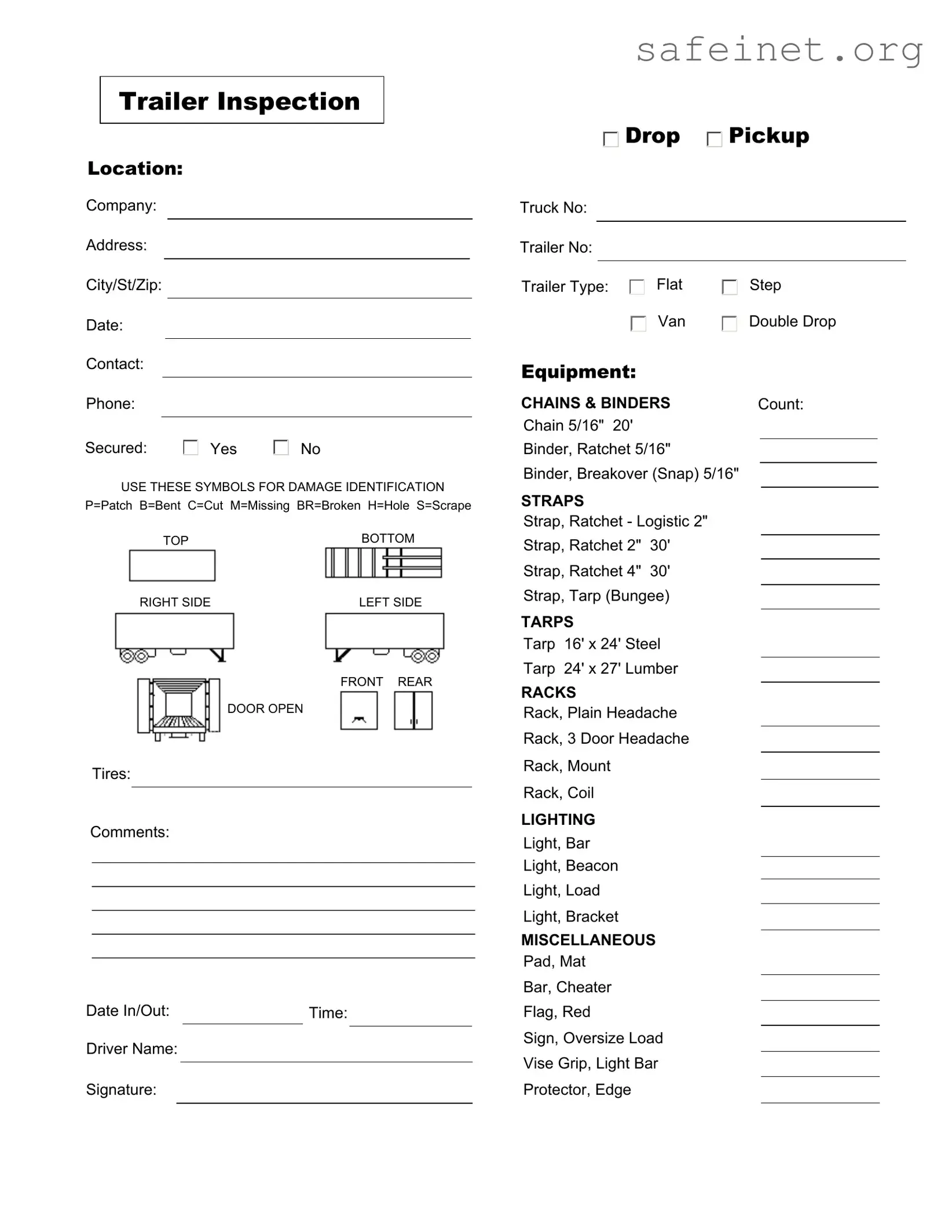 Blank Trailer Inspection Template