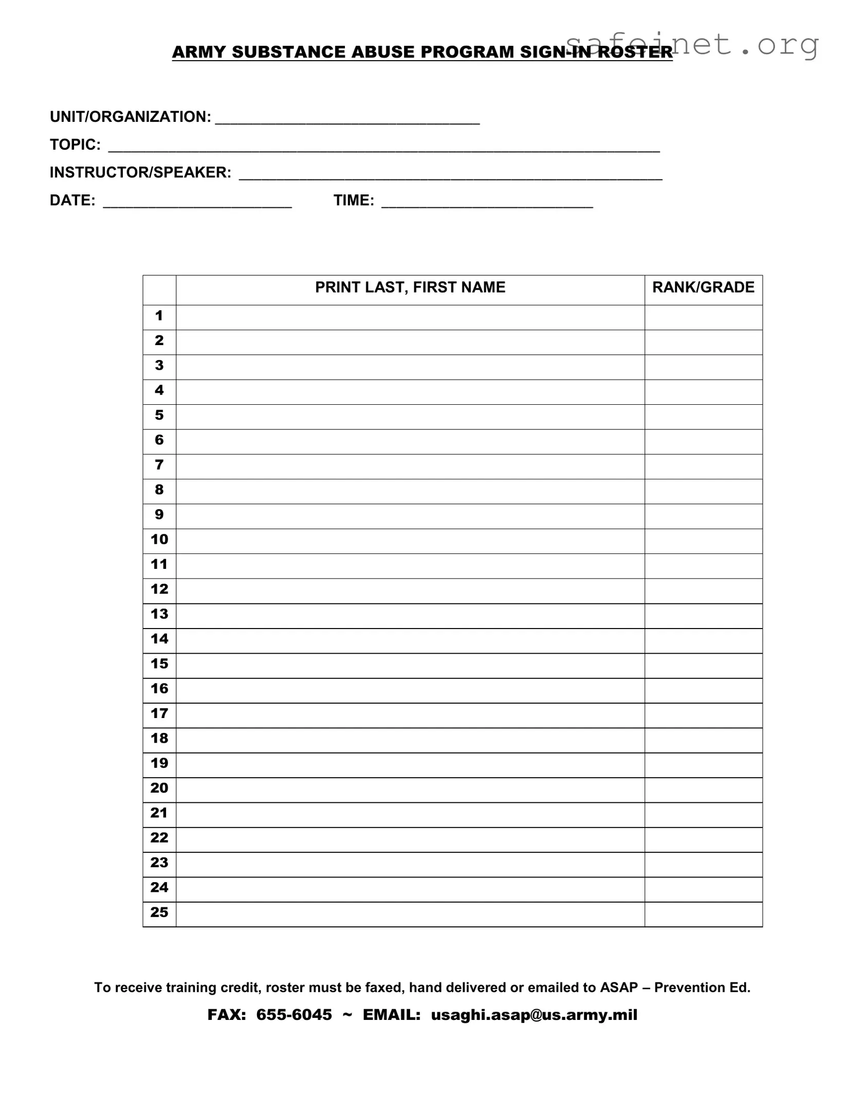 Blank Sign In Roster Template