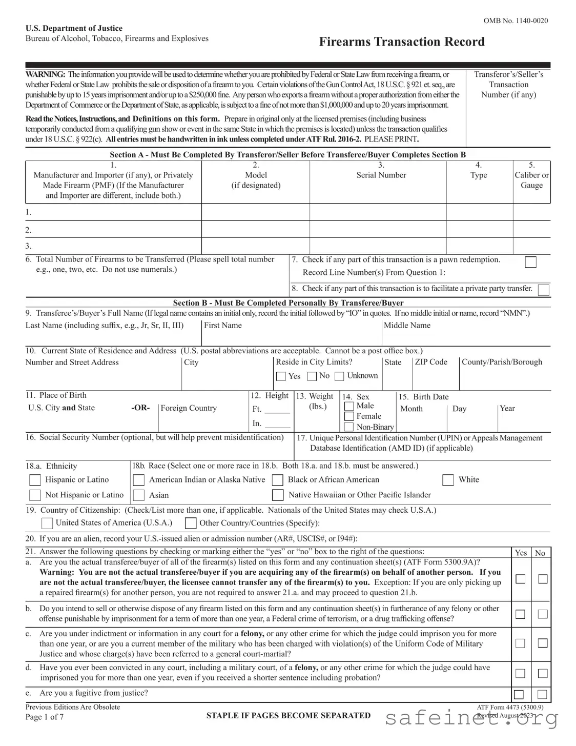 Blank ATF 4473 Template