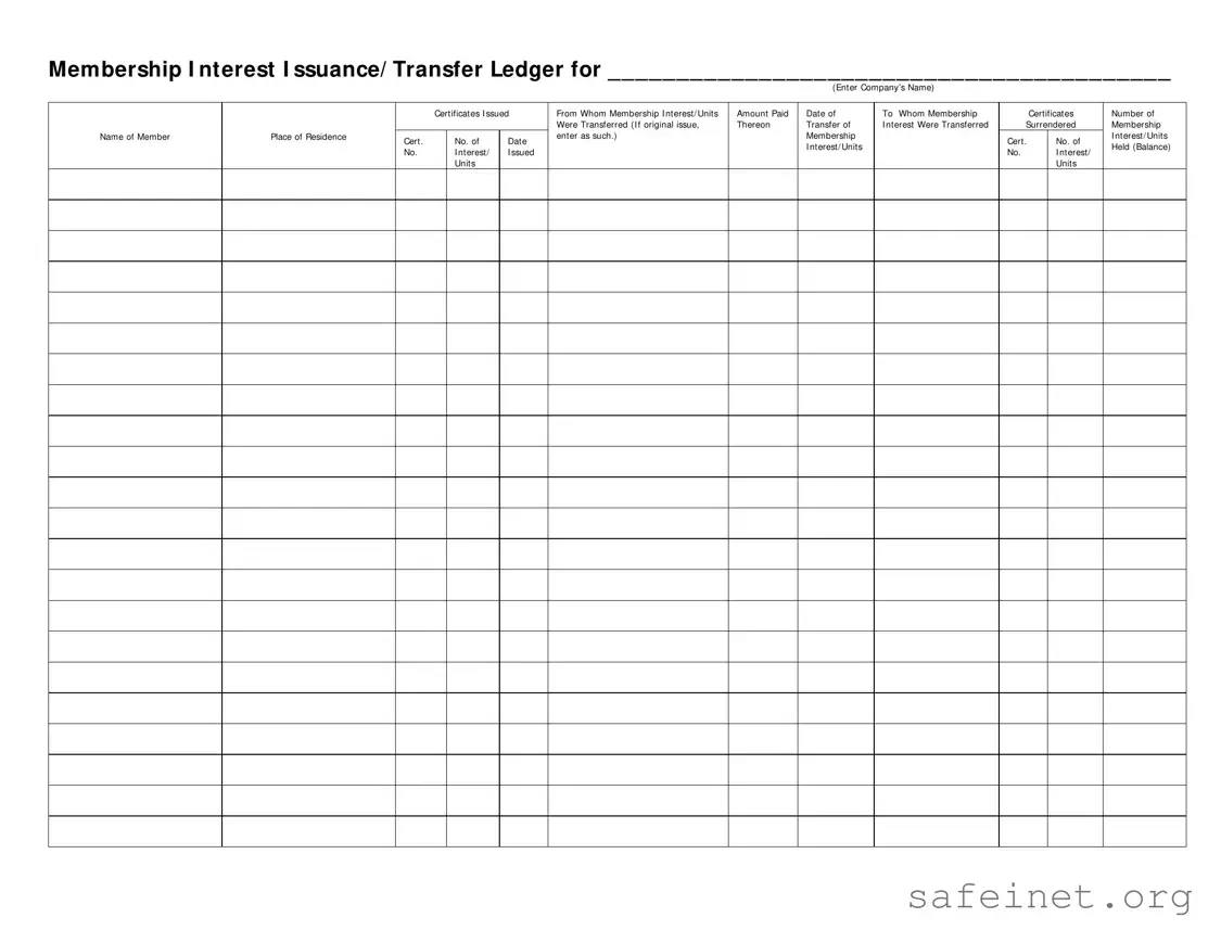 Blank Membership Ledger Template