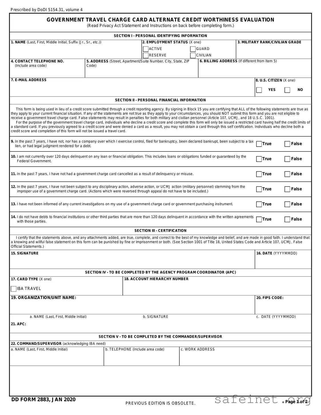 Blank Dd 2883 Template