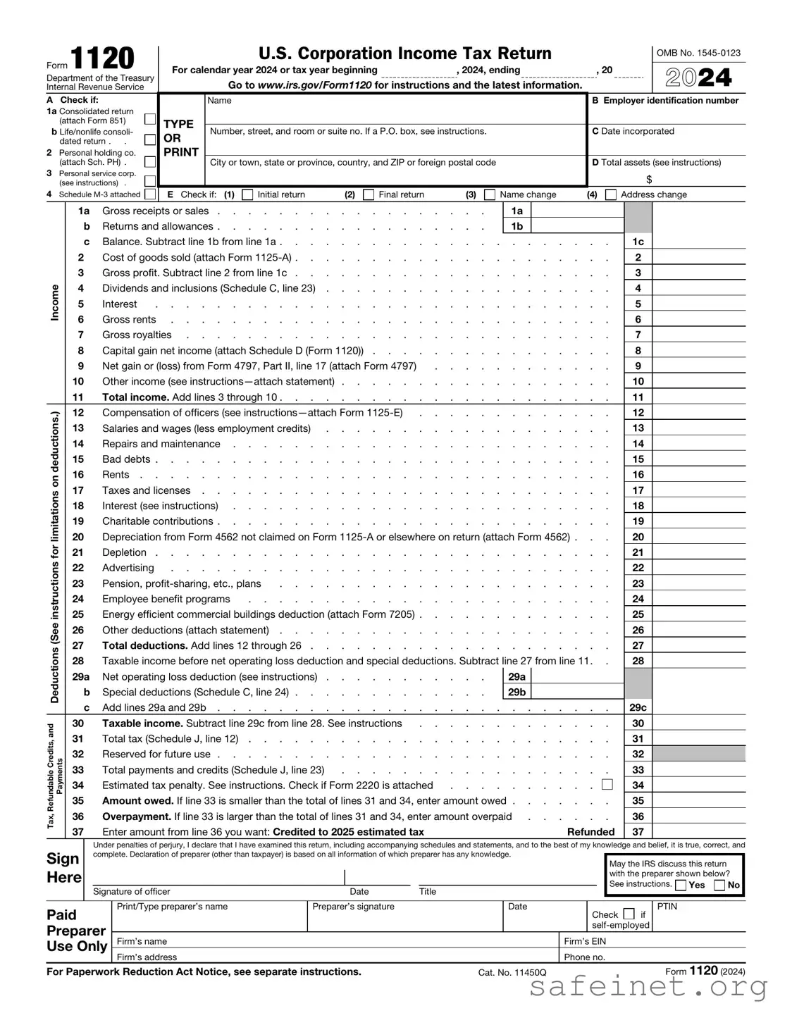 Blank IRS 1120 Template