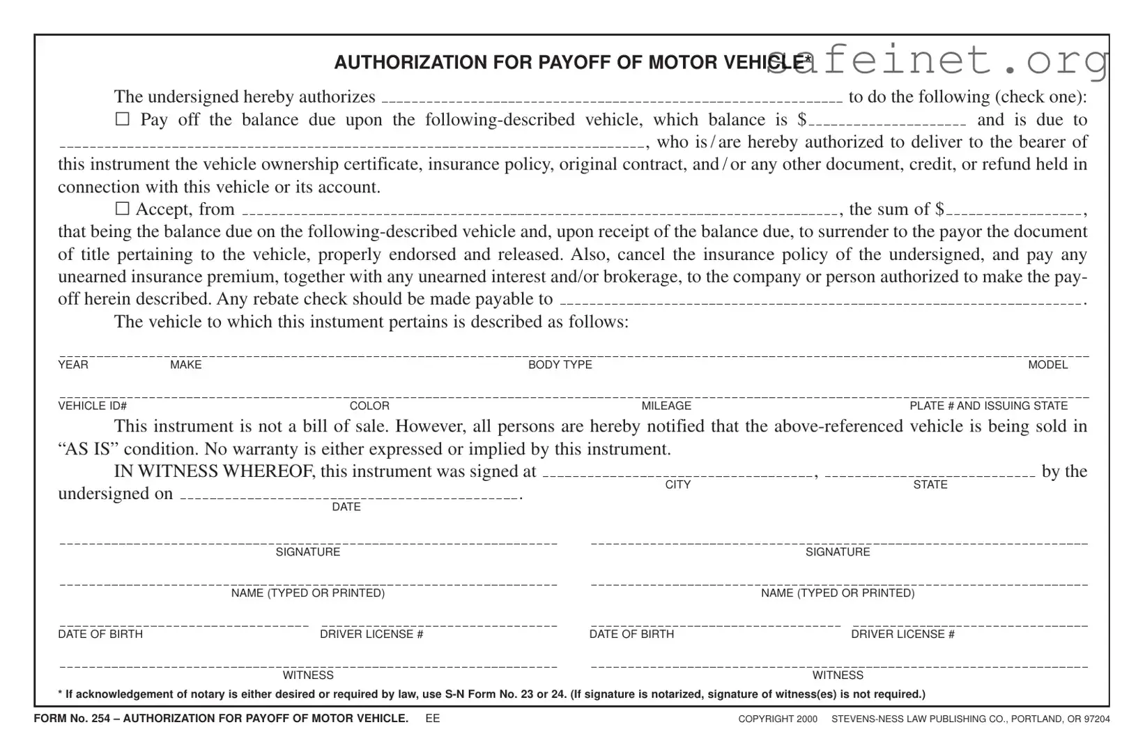 Blank Vehicle Payoff Authorization Template