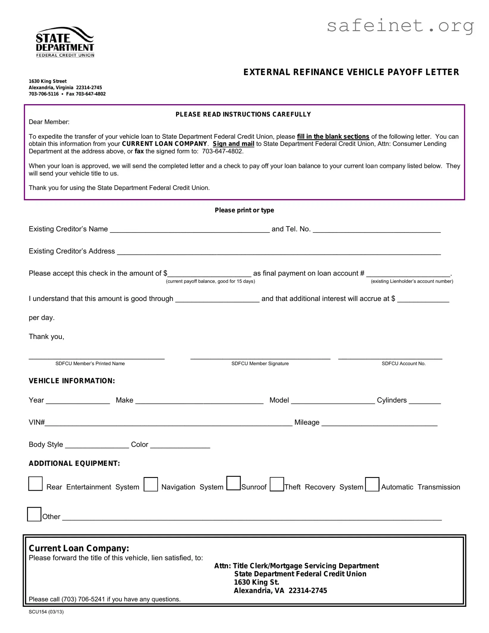 Blank Vehicle Payoff Sample Letter Template