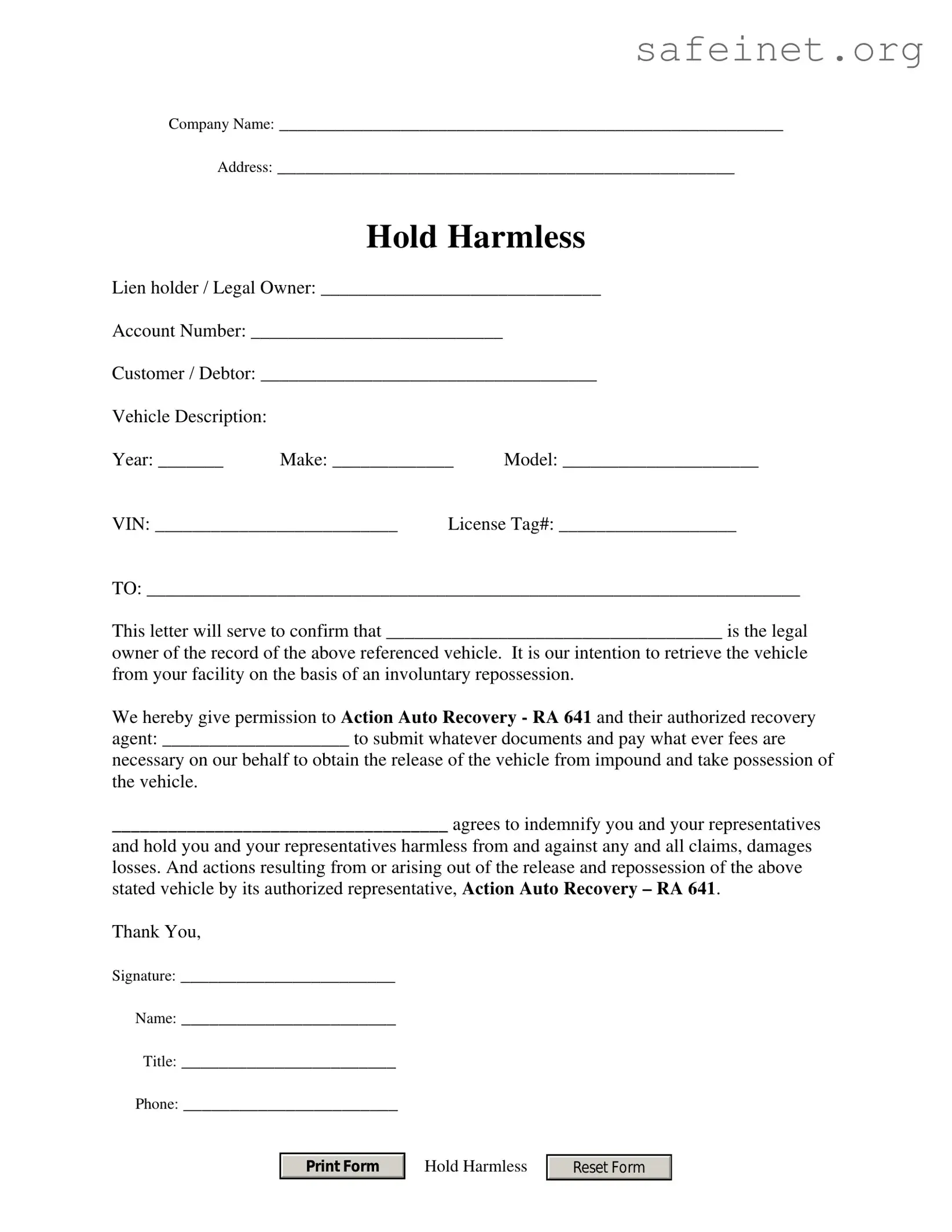 Blank Repo Order Template