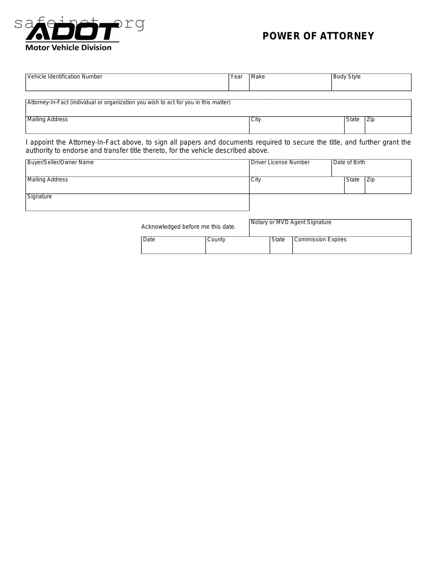Blank Vehicle POA adot Template