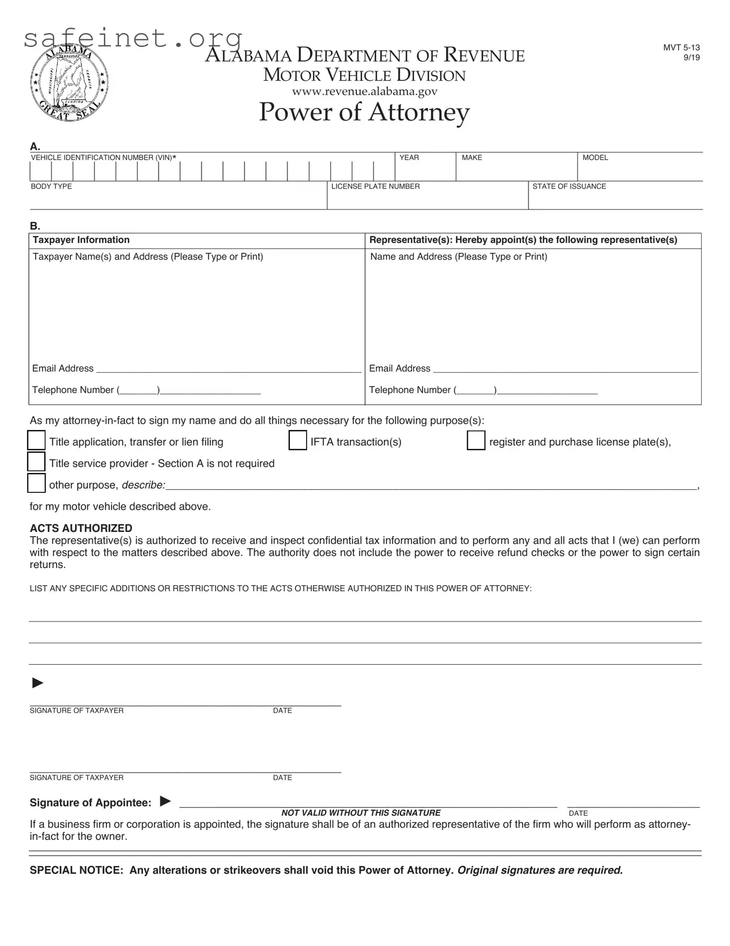 Blank Vehicle POA mvt 5-13 Template
