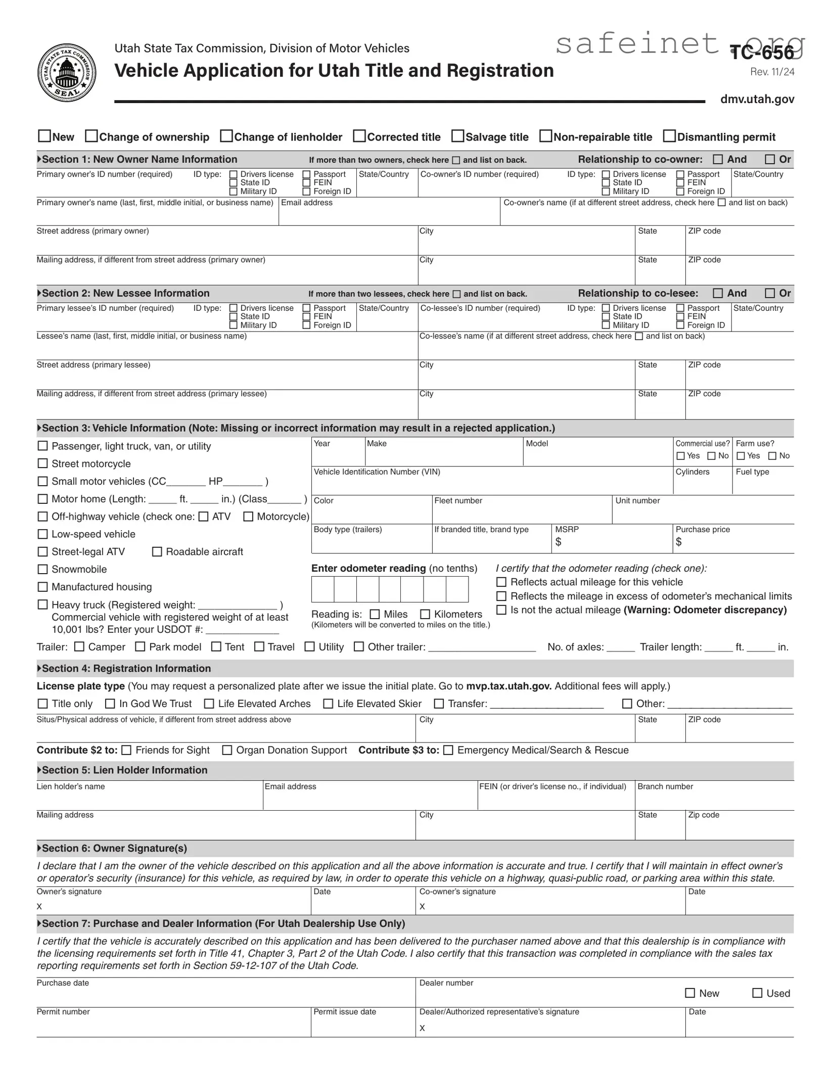 Blank Utah Dmv Tc 656 Template