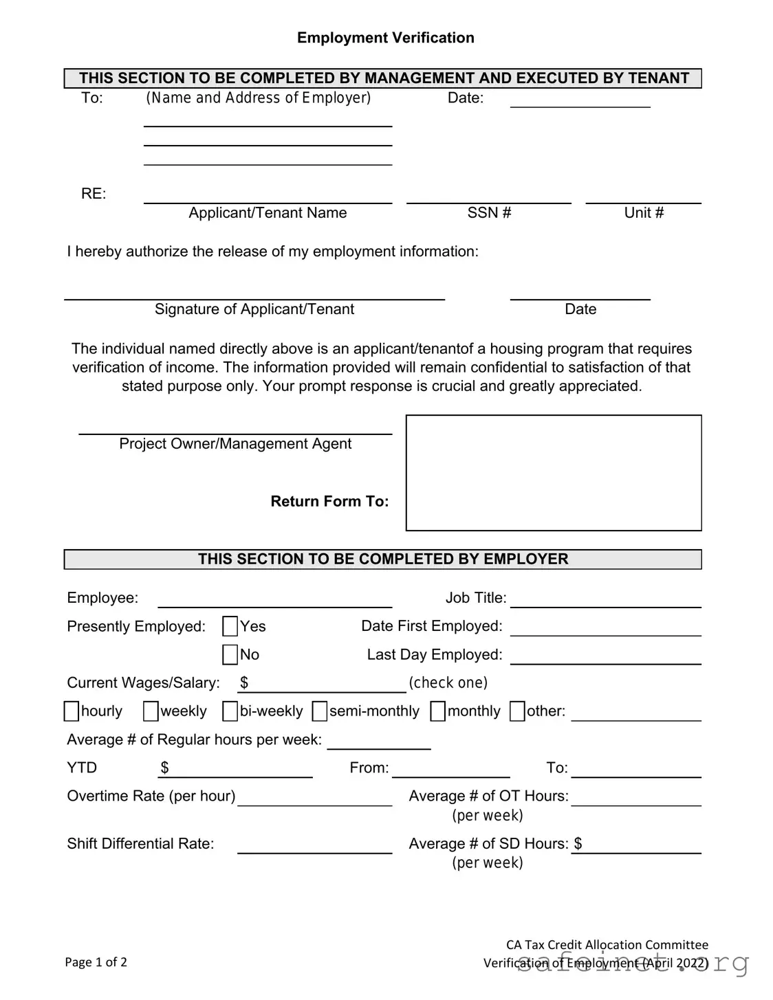 Blank Employment verification form Template