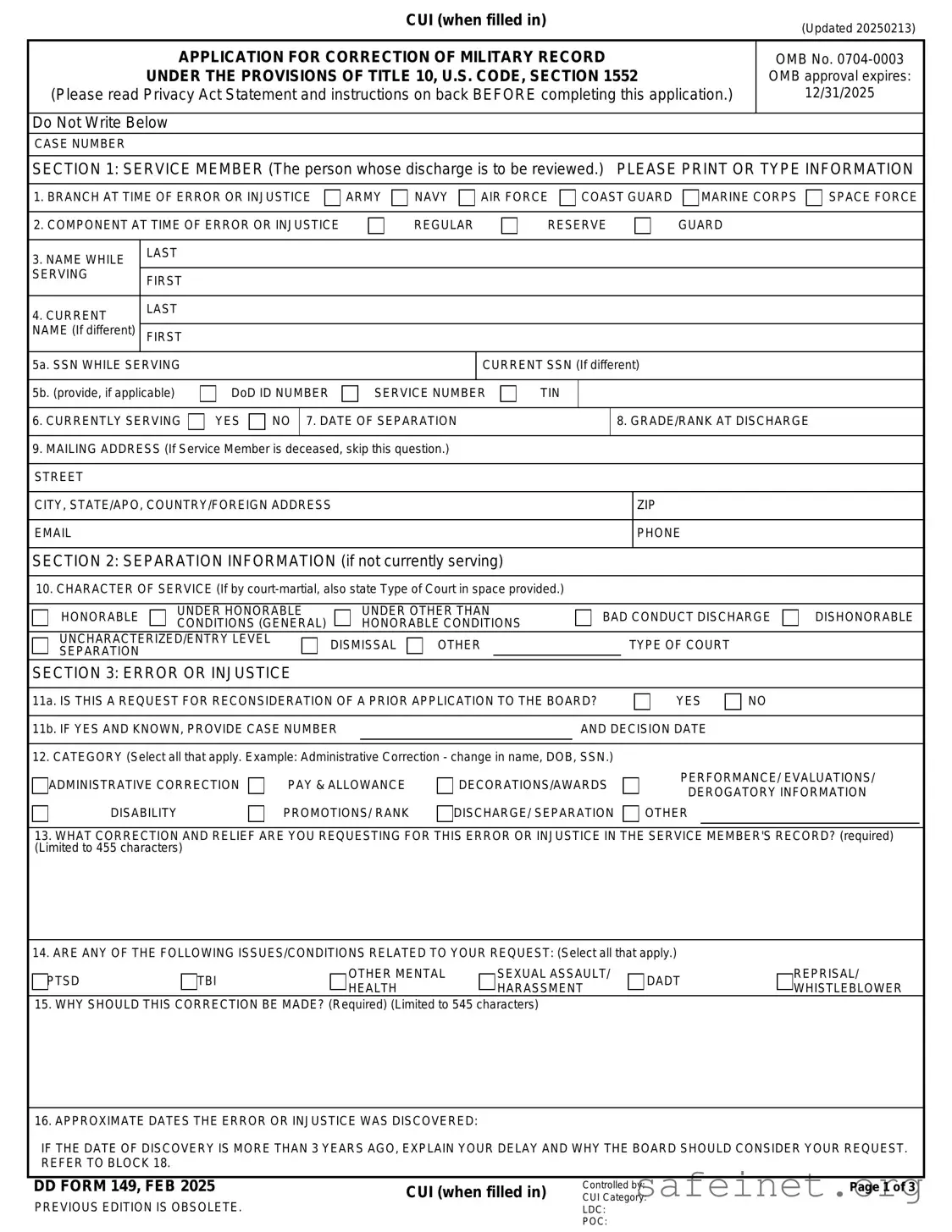 Blank DD 149 Template