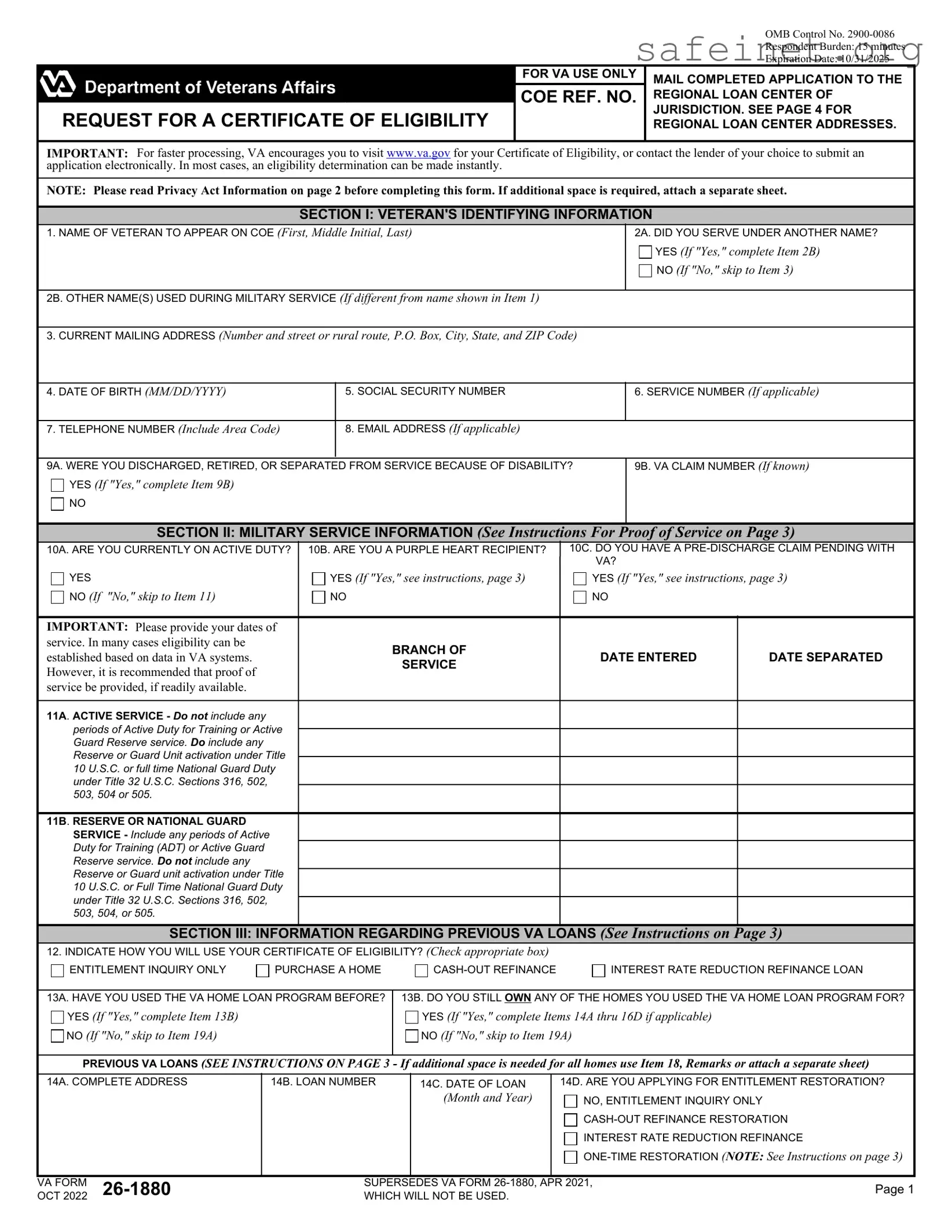 Blank VBA VA 26-1880 Template