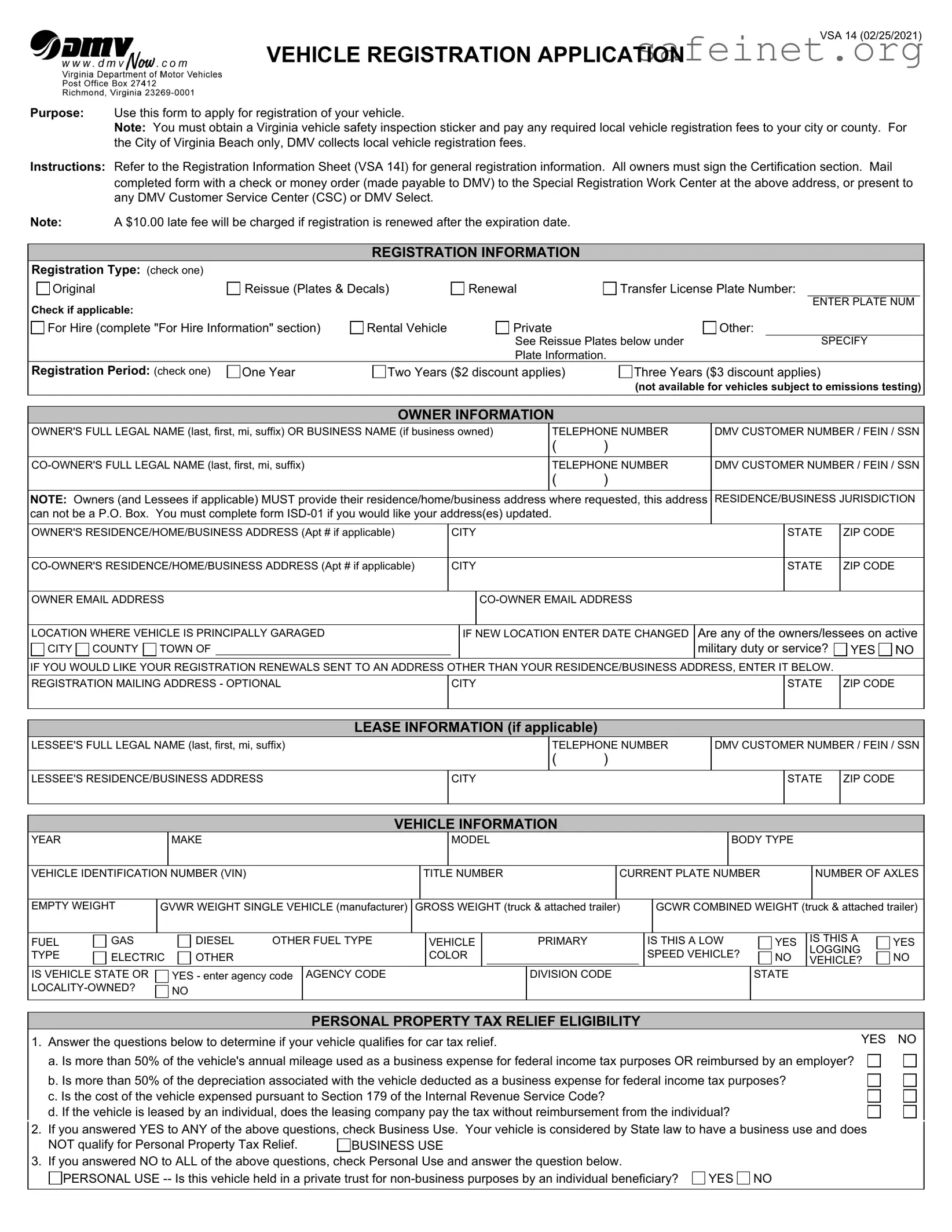 Blank Virginia Dmv Registration Template