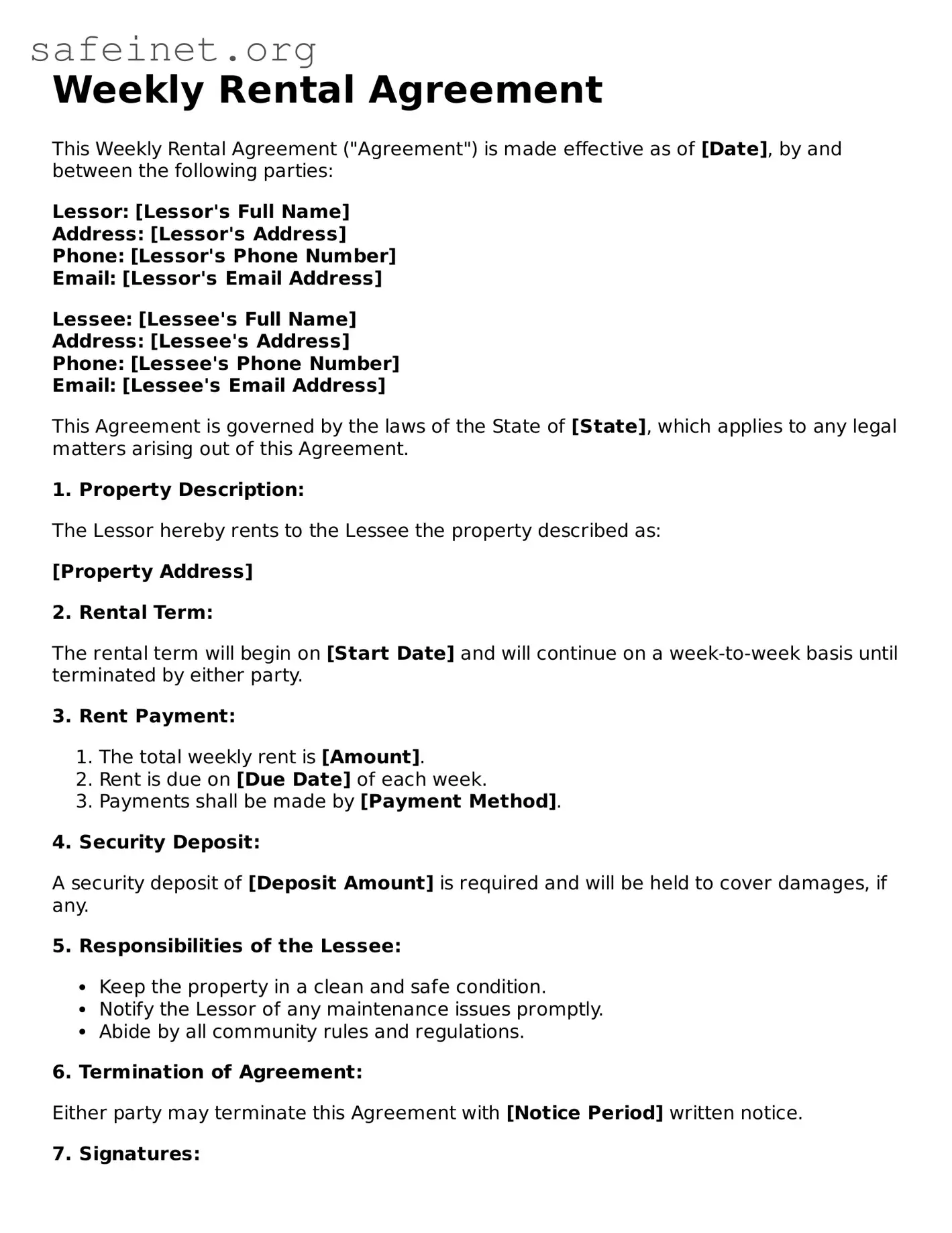 Official Weekly Rental Agreement Document