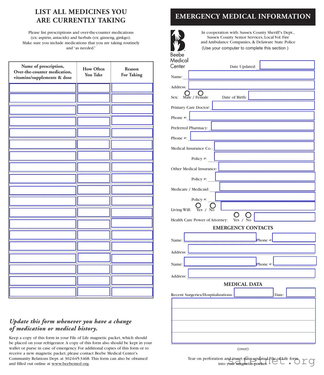 Blank File Of Life Template