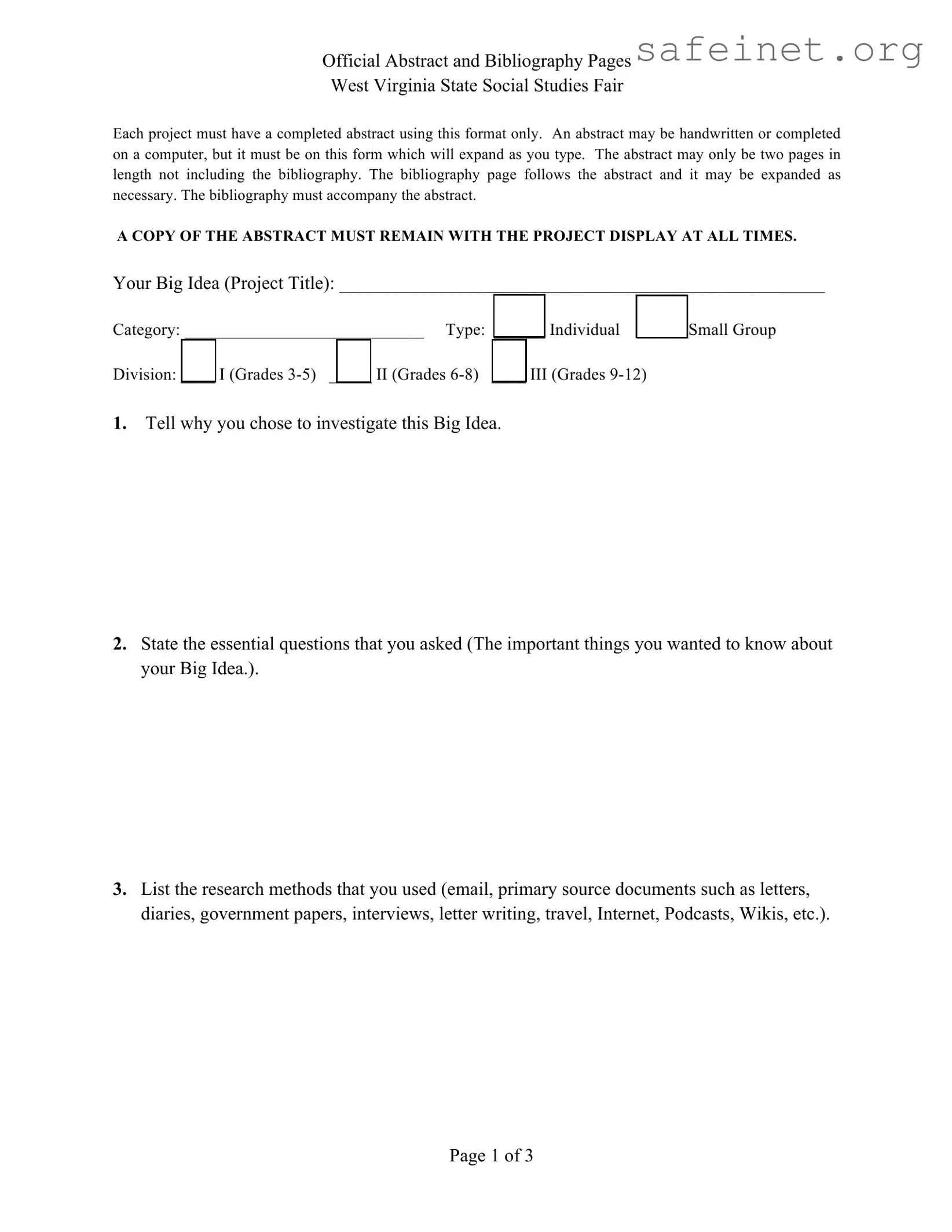 Blank West Virginia Abstract Social Studies Fair Template
