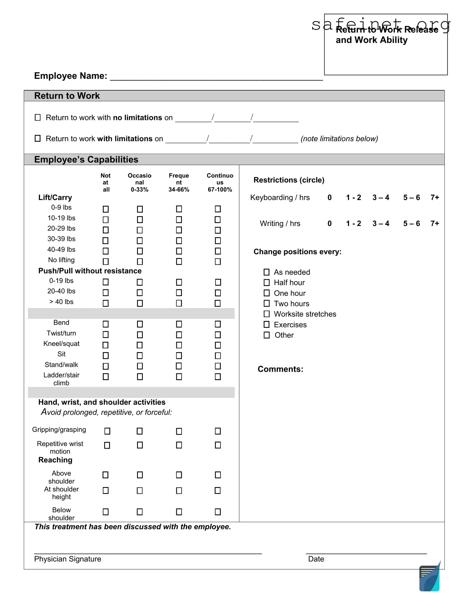 Blank Work Release Template