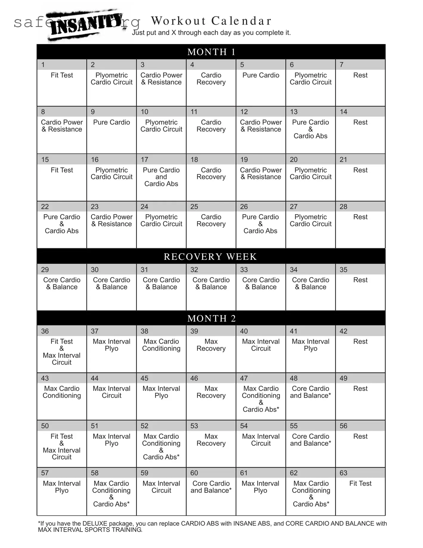 Blank Workout Calendar Template